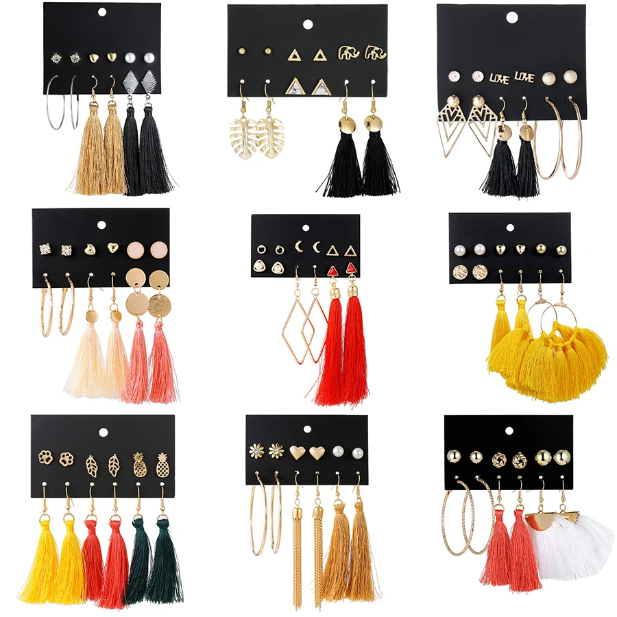 

CUTEECO New Fashion Geometric Hoop Earrings For Women Vintage Rhombus Tassel Big Earrings Set 2019 Female Bohemian Jewelry