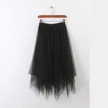Zuolunouba/Новинка года; Летняя Повседневная пикантная черная юбка для девочек с асимметричным подолом; кружевные юбки для женщин с эластичной резинкой на талии