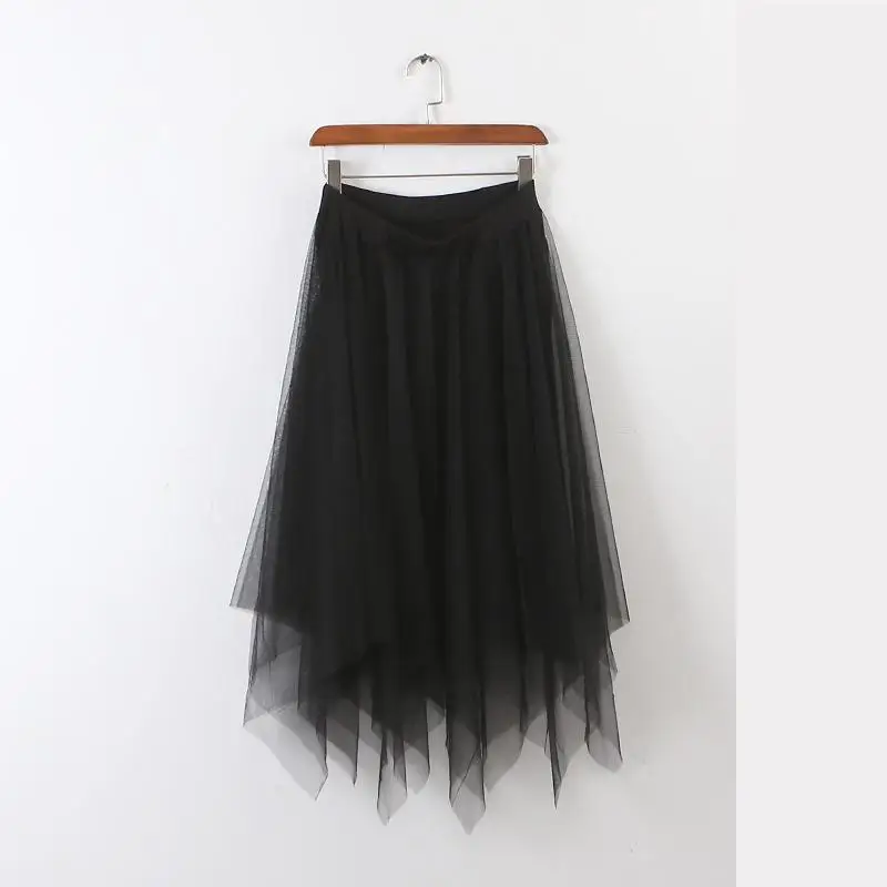 Женская кружевная юбка Zuolunouba черная повседневная с асимметричным подолом