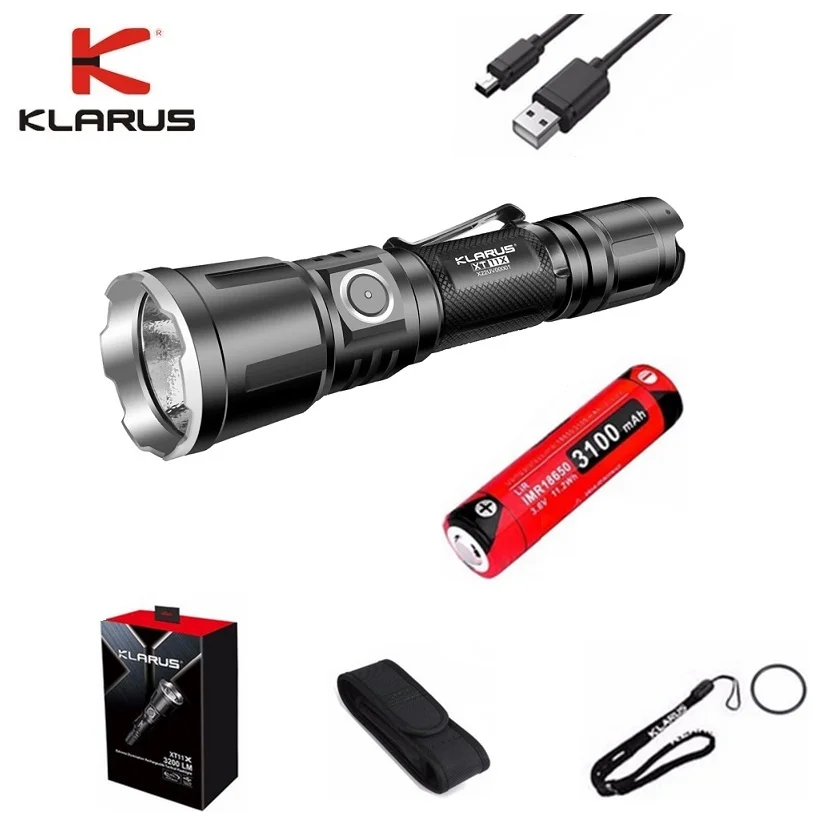 Original KLARUS XT11X Rechargeable Flashlight CREE XHP70.2 P2 3200 Lm Tactical Led Flashlight with 18650 Battey for Self Defence