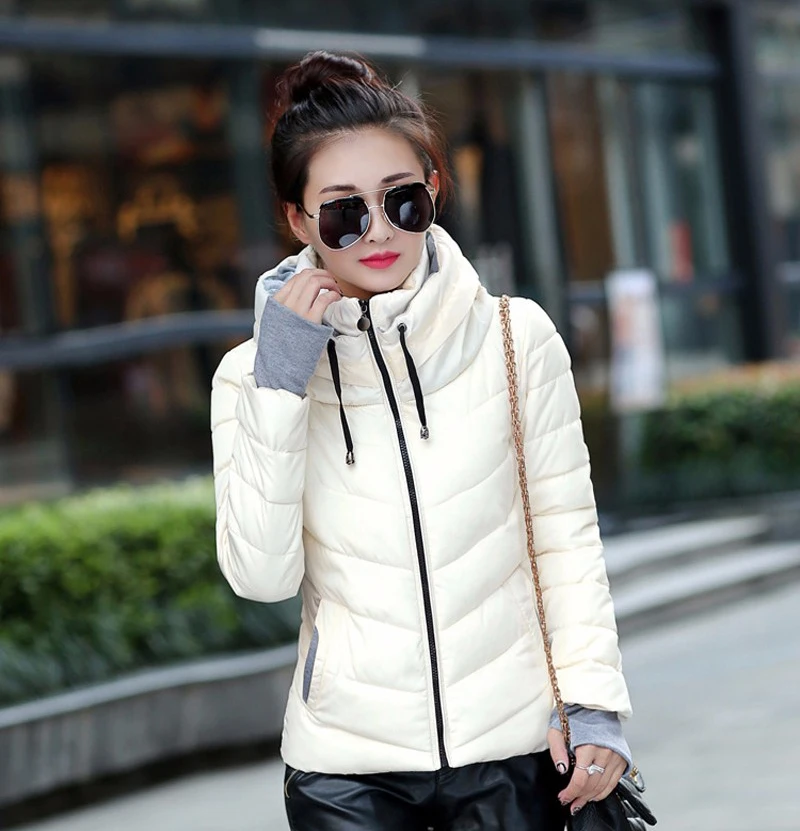 Повседневная Женская однотонная стеганая куртка короткая осенне-зимняя стеганая куртка женские пальто с капюшоном женские парки с перчатками пальто