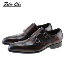 Classic Genuine Leather Double Buckles Men’s Dress Shoes Formal Wedding Office Man Brown Black Monk Strap Footwear E71815-22