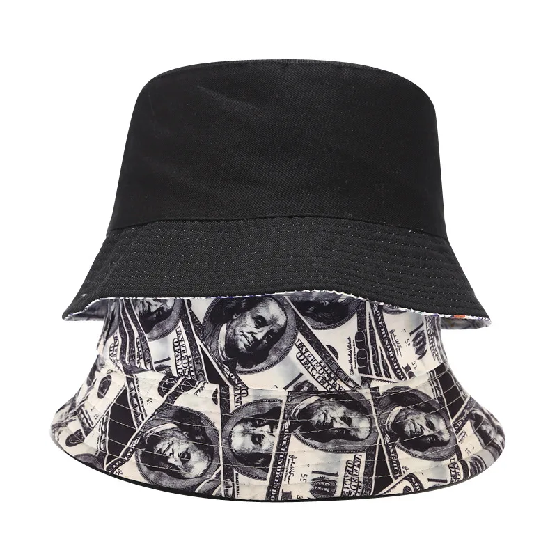 Хлопок двусторонняя творческий доллар сумка-мешок с принтом шляпа для рыбалки шляпа Открытый Дорожная шляпа шляпы от солнца для Для женщин 12