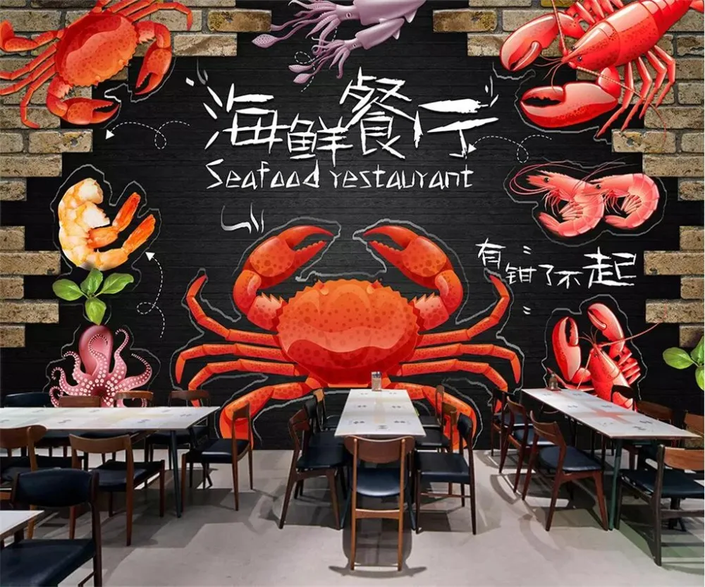 beibehang Custom wallpaper fashion 3d photo mural original hand painted seafood restaurant