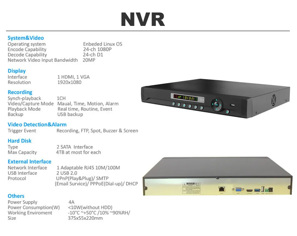DONPHIA NVR 1080P 24ch poe security kit security system  K24N82P54I2X-4TD 8-7