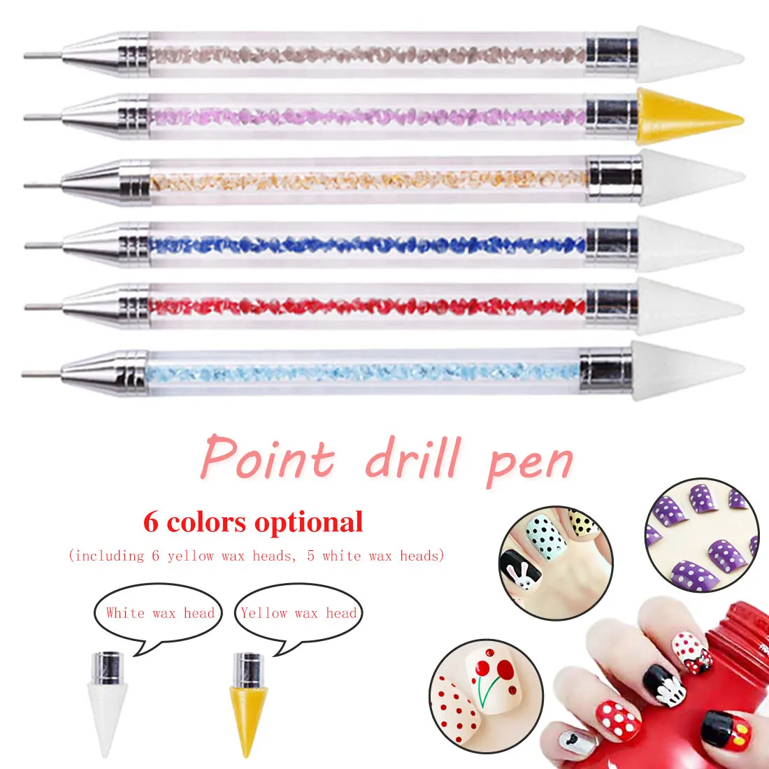 

Nail crayon stick drill crayon DIY diamond pen point drill pen crystal bead handle double head diamond manicure nail tool
