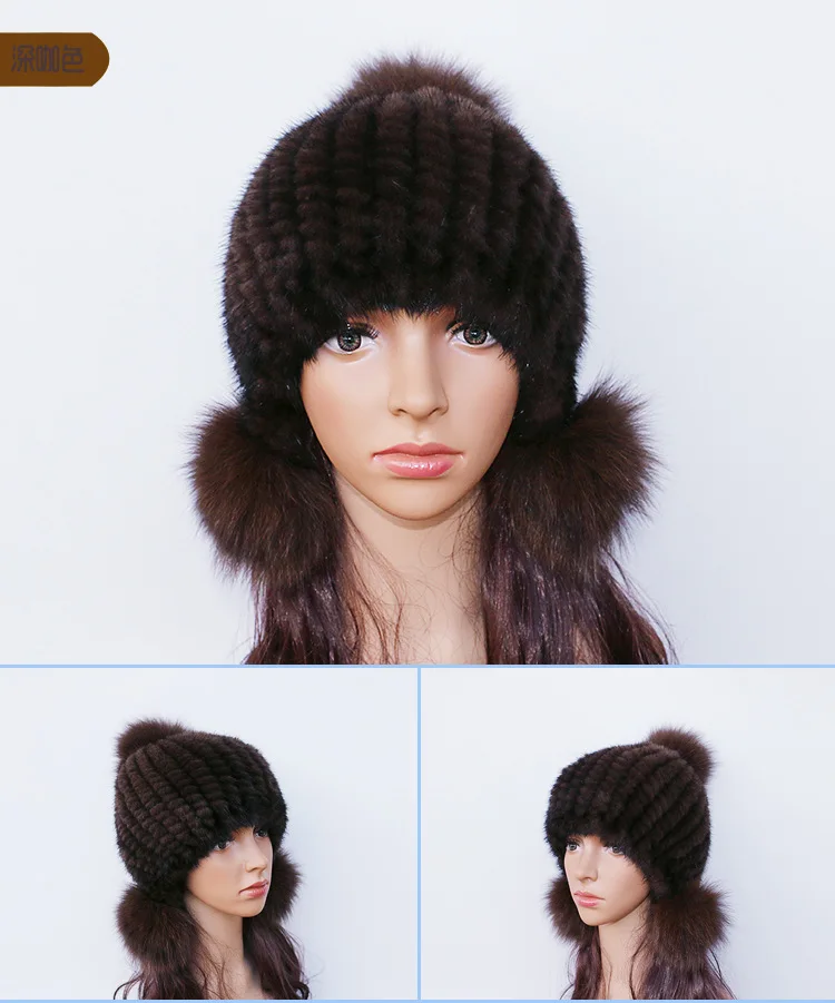 Натуральная вязаная шапка из меха норки, женская шапка ручной работы, модные зимние головные уборы