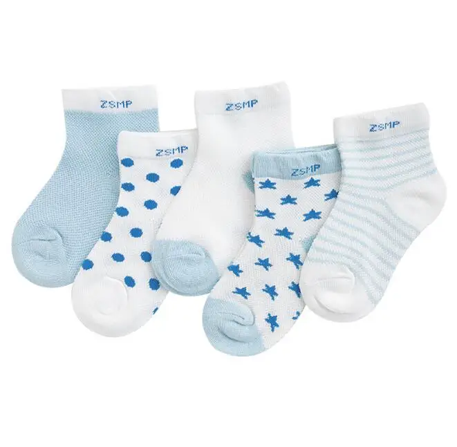 5 пар/лот, детские носки летние дышащие сетчатые короткие носки для маленьких мальчиков и девочек модные детские От 1 до 12 лет с героями мультфильмов подарки на день рождения - Цвет: Blue