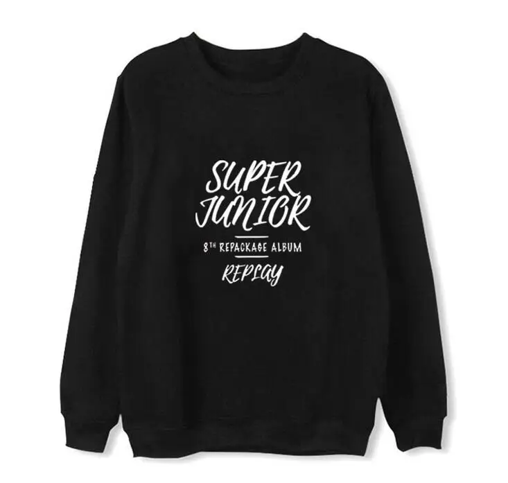 

Kpop super junior 8th repackage album same printing o neck thin sweatshirt for spring autumn unisex loose pullover hoodies