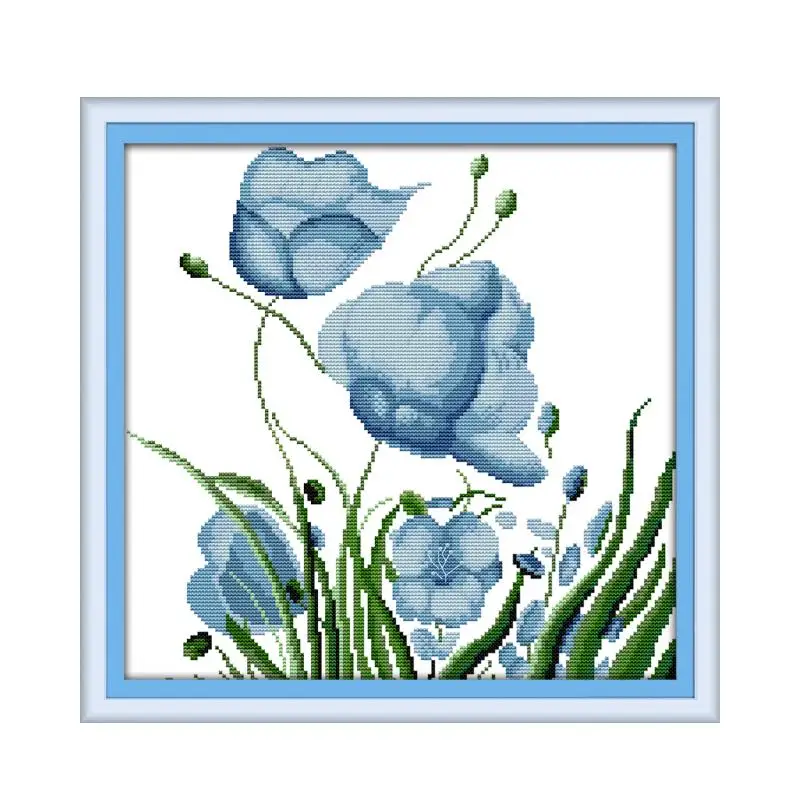 

Joy Sunday Counted Cross Stitch 11CT 14CT DMC Cross Stitch Sets Flowers Beautiful Blue Flower DIY Printed Canvas Embroidery Kits