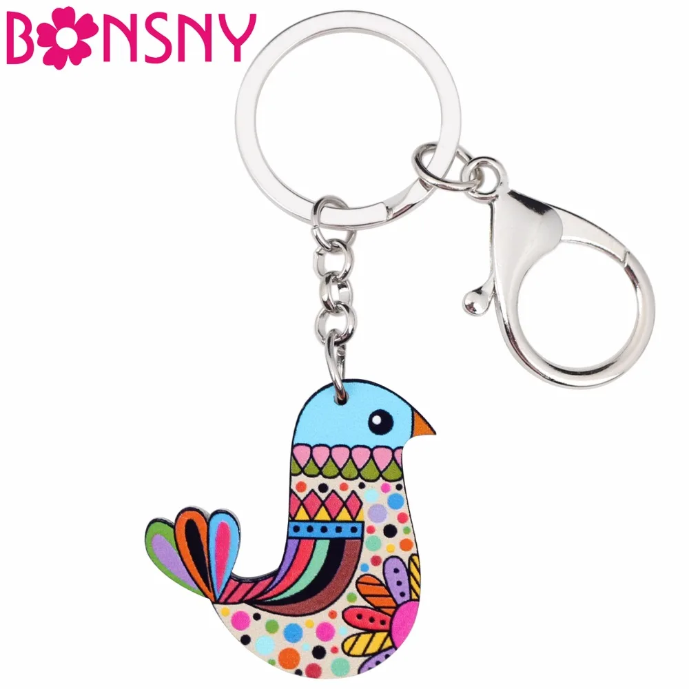 Bonsny Acrylic Bird Key Chain Keychains Rings Unique Novelty Animal