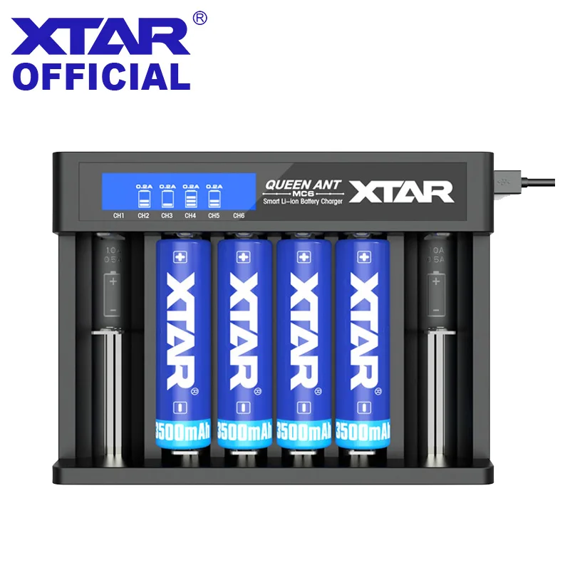

XTAR MC6 Queen ANT 6 slots LCD Screen USB Smart Kind Battery Charger Rechargeable Li-ion 18650 26650 Battery Chargers XTAR