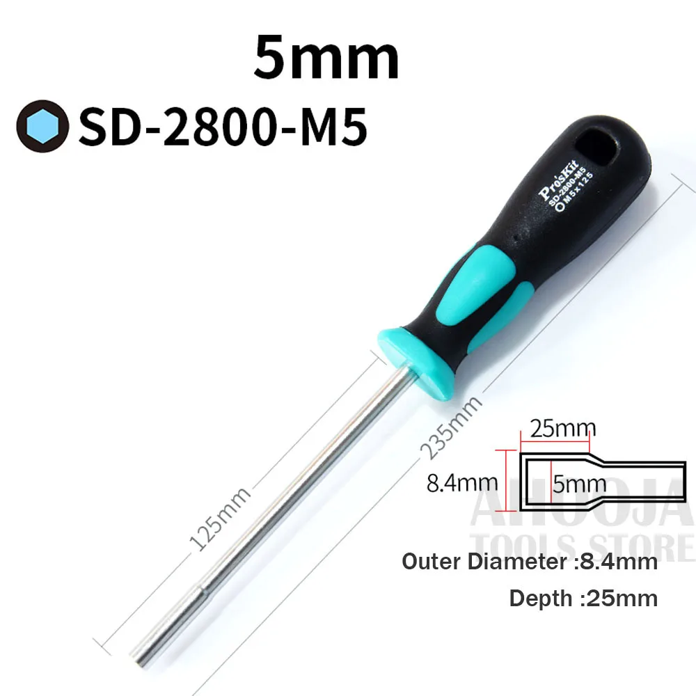 M5 Pro'sKit Полый Вал Гайка Отвертка шестигранный ключ Отвертка ручные инструменты 7-18 мм металлический торцевой ключ для шестигранной гайки - Цвет: M5