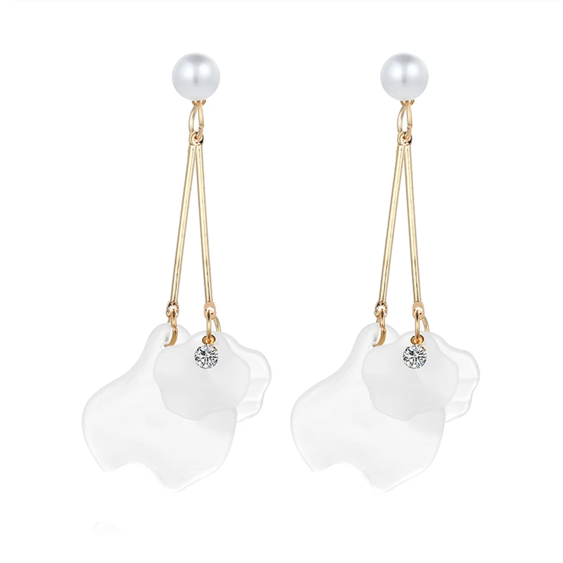 

Korean New Popular Crystal Pearl Earrings Metal Rod White Petals Drop Earrings For Women Statement Earings Fashion Jewelry 2019