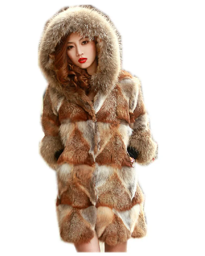 plus size hooded fur coat of natural red fox unique fashion genuine fur