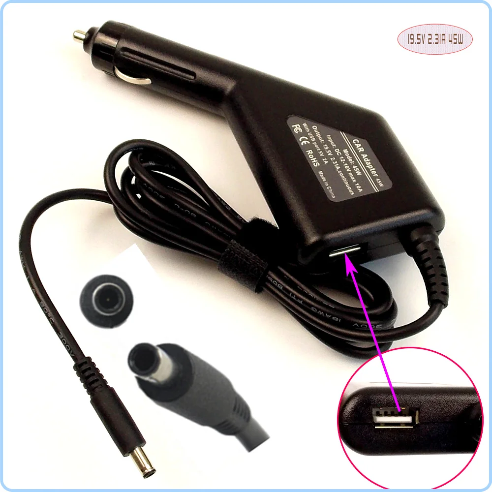 Laptop Car DC Adapter Battery Charger Power Supply + USB Port For Dell XPS 13 9333 9343 9350 13D-138 (11 9P33) 12 9Q23 9Q33