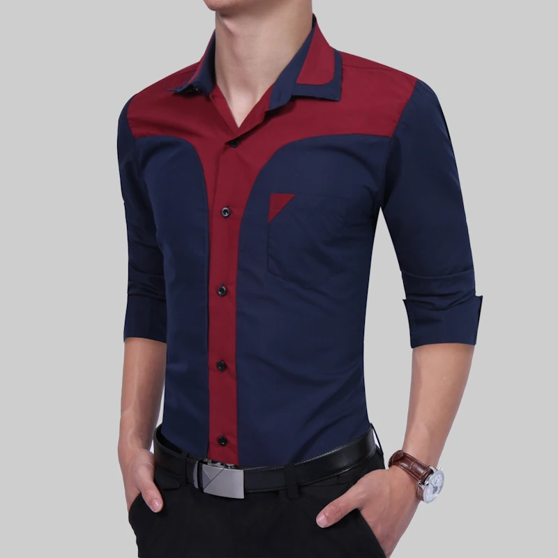 Мужская одежда, Camisa Masculina, весна, мужская рубашка с длинным рукавом, деловая рубашка, пэчворк, тонкая рубашка размера плюс, XXXL