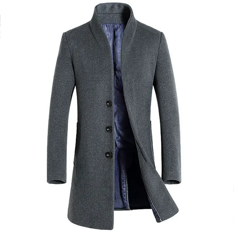 Mens Woolen Trench Coat Long Solid Color European and American style ...