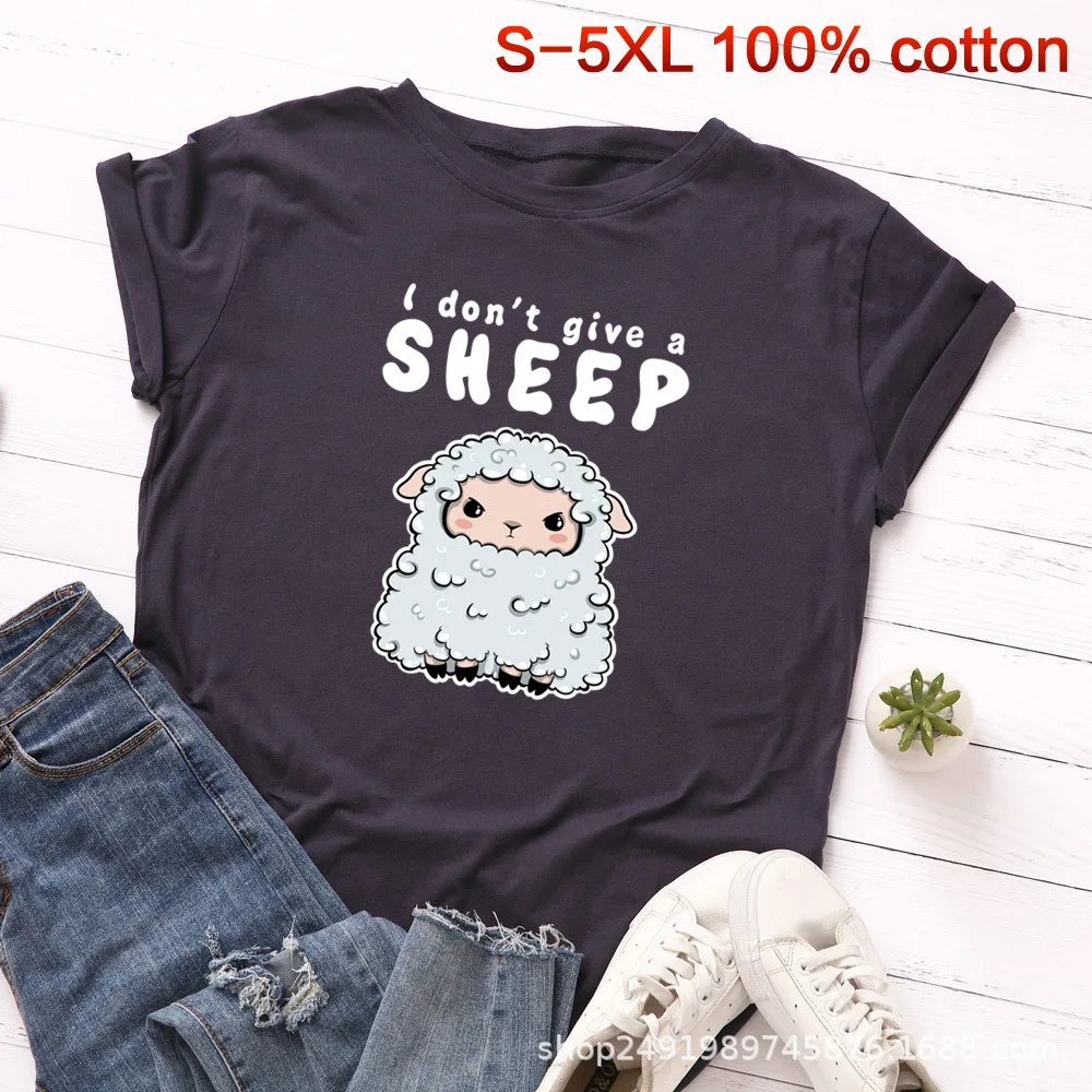 Новинка, женская футболка с принтом "овечки" размера плюс S-5XL, хлопок, круглый вырез, короткий рукав, летняя футболка, топы, Повседневная футболка, женские рубашки - Цвет: Navy blue