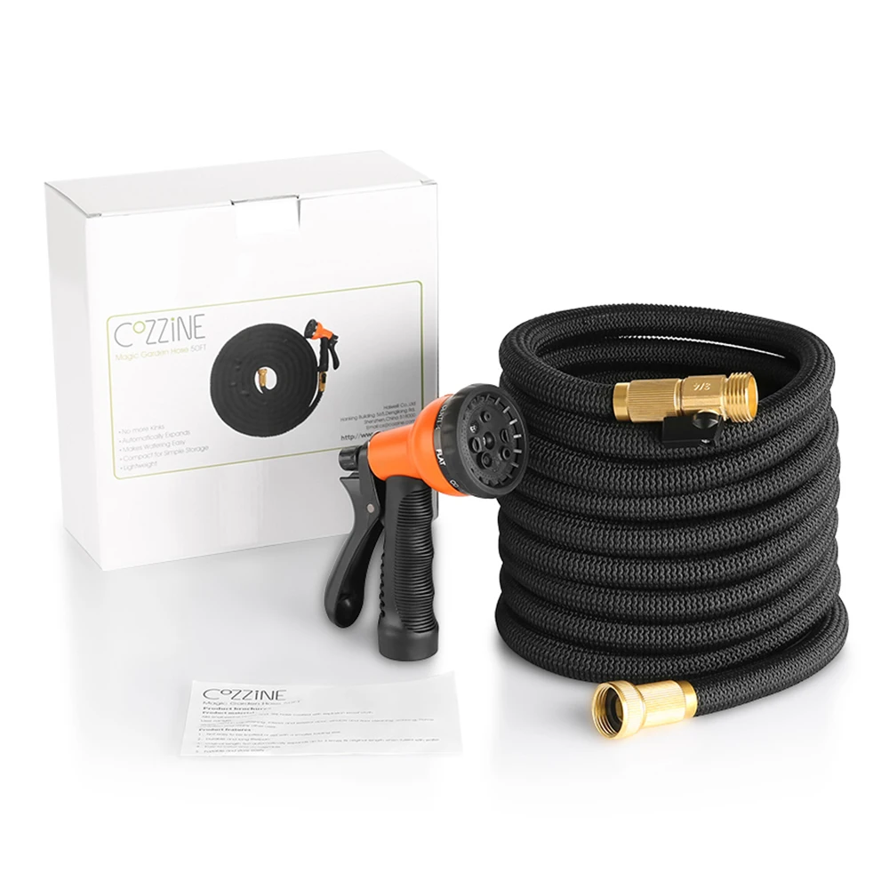 Cozzine Garden Hose Set With Nozzle Us Plug 3 Times Expandable