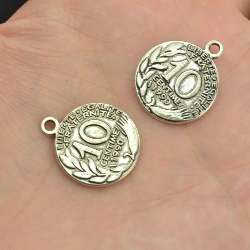 10 pcs free shipping Retro silver charms diy metal coin pendant for