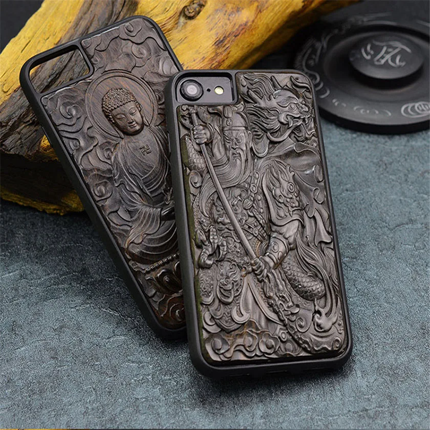 

Luxury Carved 3D Stereo Ebony Wood Case for iPhone 7 TPU Full Protective Back Cover Phone Cases For iPhone 7 plus 8 6 6s plus