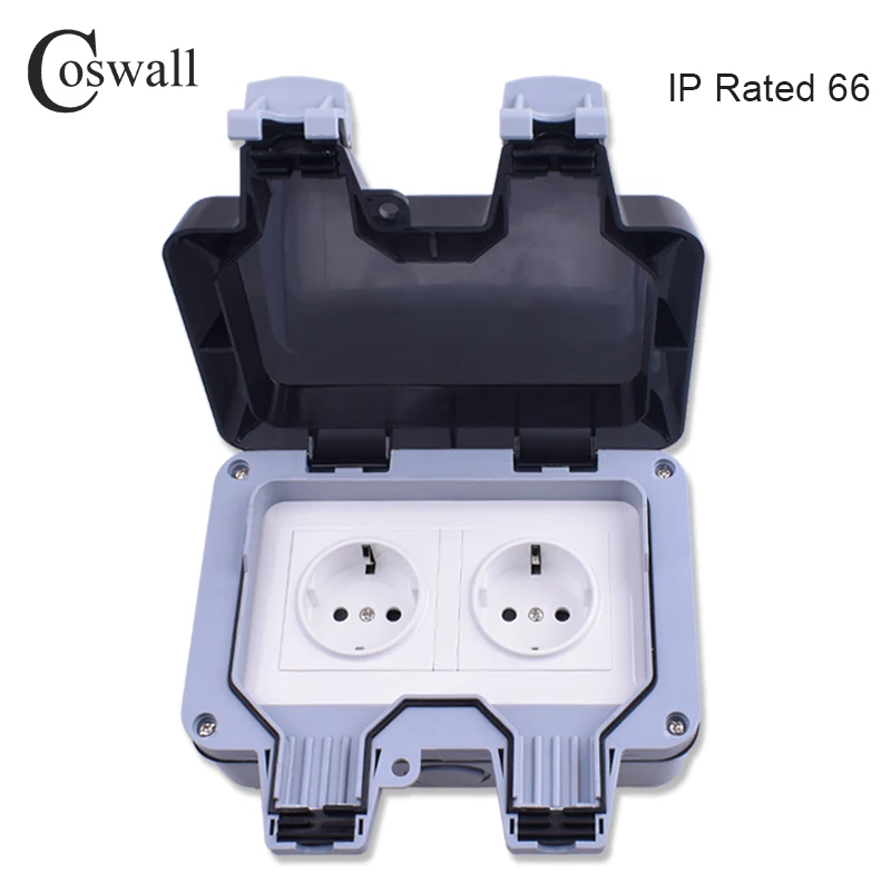 Водонепроницаемая уличная настенная электрическая розетка Coswall IP66 16 А двойная