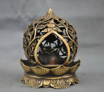 

Tibet Bronze Buddhist JiXiang Lotus Statue Flower Incense Burner Censer
