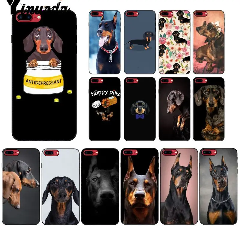 

Yinuoda Dachshund Doberman Dog Silhouette TPU Black Phone Case for Apple iPhone 8 7 6 6S Plus X XS MAX 5 5S SE XR Cellphones