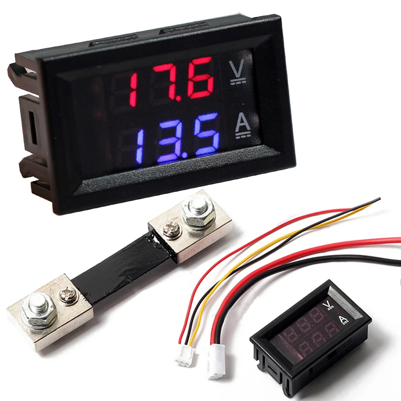 Dual Display Digital Voltmeter Ammeter Blue Red LED Amp Volt Meter with Current Shunt DC100V 100A