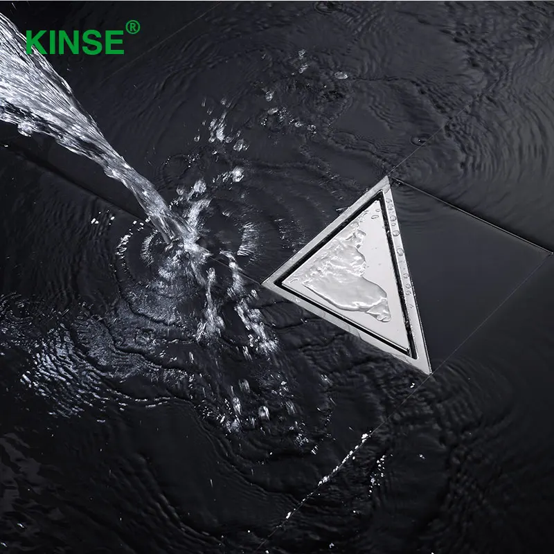 KINSE Durable Stainless Steel Hidden Shower Drain Triangle Floor Drains