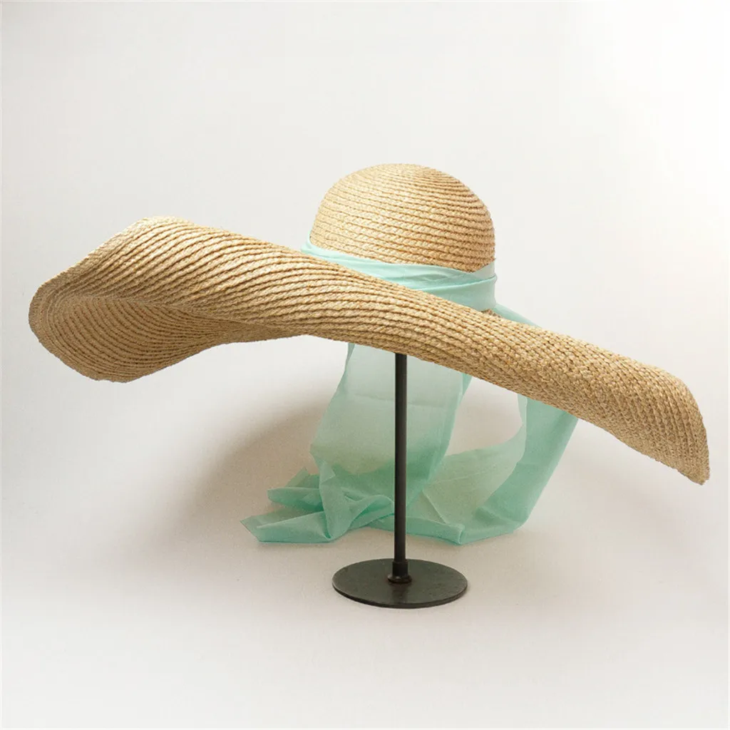Модная шляпа lafite с длинной лентой, Женский солнцезащитный козырек, Солнцезащитная шляпа, Панама, шляпа-канотье, большая Солнцезащитная Складная соломенная Кепка z0605