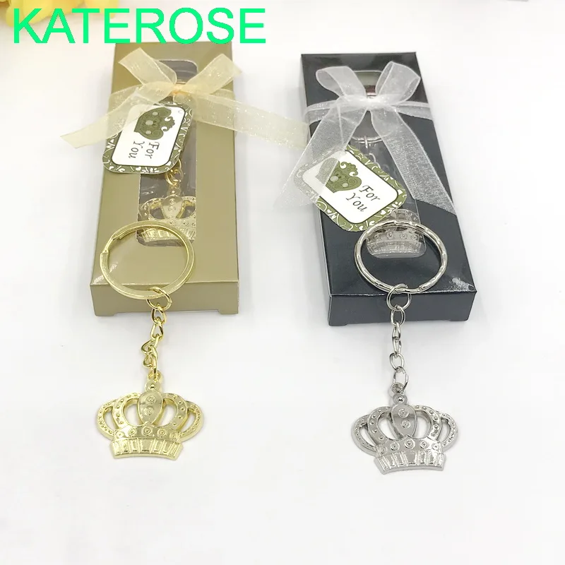 

12PCS Baby Shower Favors Silver/Gold Crown Keychain in Gift Box Wedding Party Giveaways For Guest