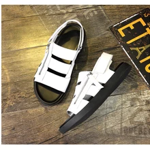 Мужские модные новые стильные кожаные сандалии мужские удобные сандалии на плоской подошве с ремешком и пряжкой мужские повседневные сандалии с боковой молнией