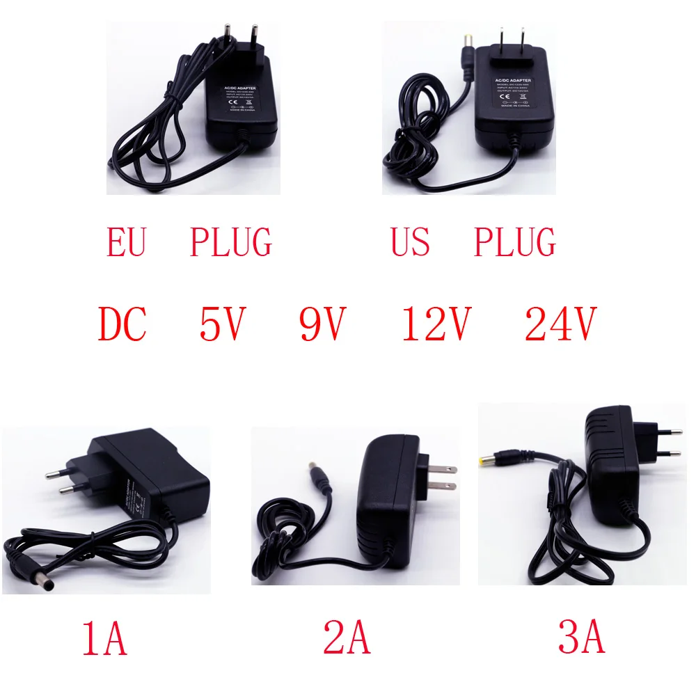 1xAC 100-240V к DC адаптер питания зарядное устройство адаптер 5V 9V 12V 24 V/1A 2A 3A 4A EU/US 5,5mm x 2,5mm штекер для светодиодной ленты светильник