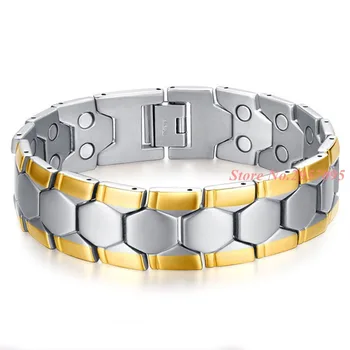 

Hot Sale Silver Gold Black Color Men Health Germanium Infrared Negative Ion Magnetic Stainless Steel Bracelets For Man