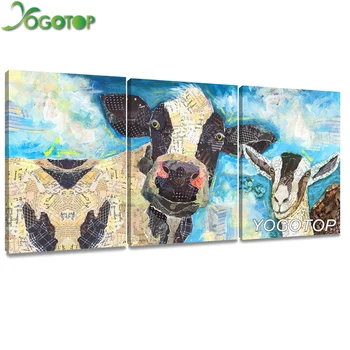 

YOGOTOP diy diamond paintings 3pcs set Abstract Blue Cow Animal Paintings Wall Decoration Home Decor diamond embroidery ML755