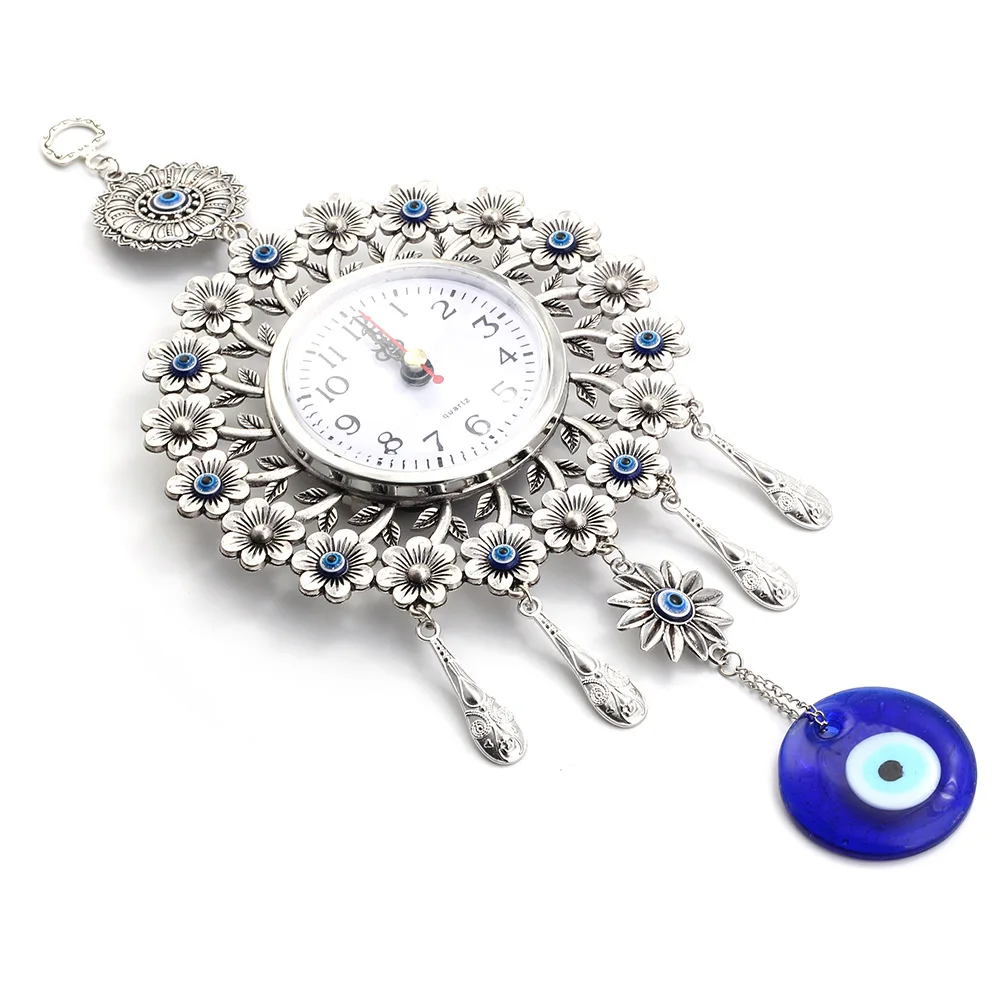 35 cm Turkish Nazar Glass Evil Eye Wall Clock Hanging Charm &Home Decor Peacock Tail Decoration