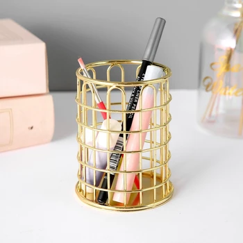 

8x10cm Nordic Gold Wrought Iron Pen Holder Storage Basket Rose Golden Office Multi-function Desktop Simple Tableware Storage