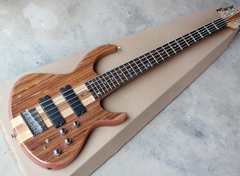 5 Strings Natural Wood Color Electric Bass Guitar with Ash Body and