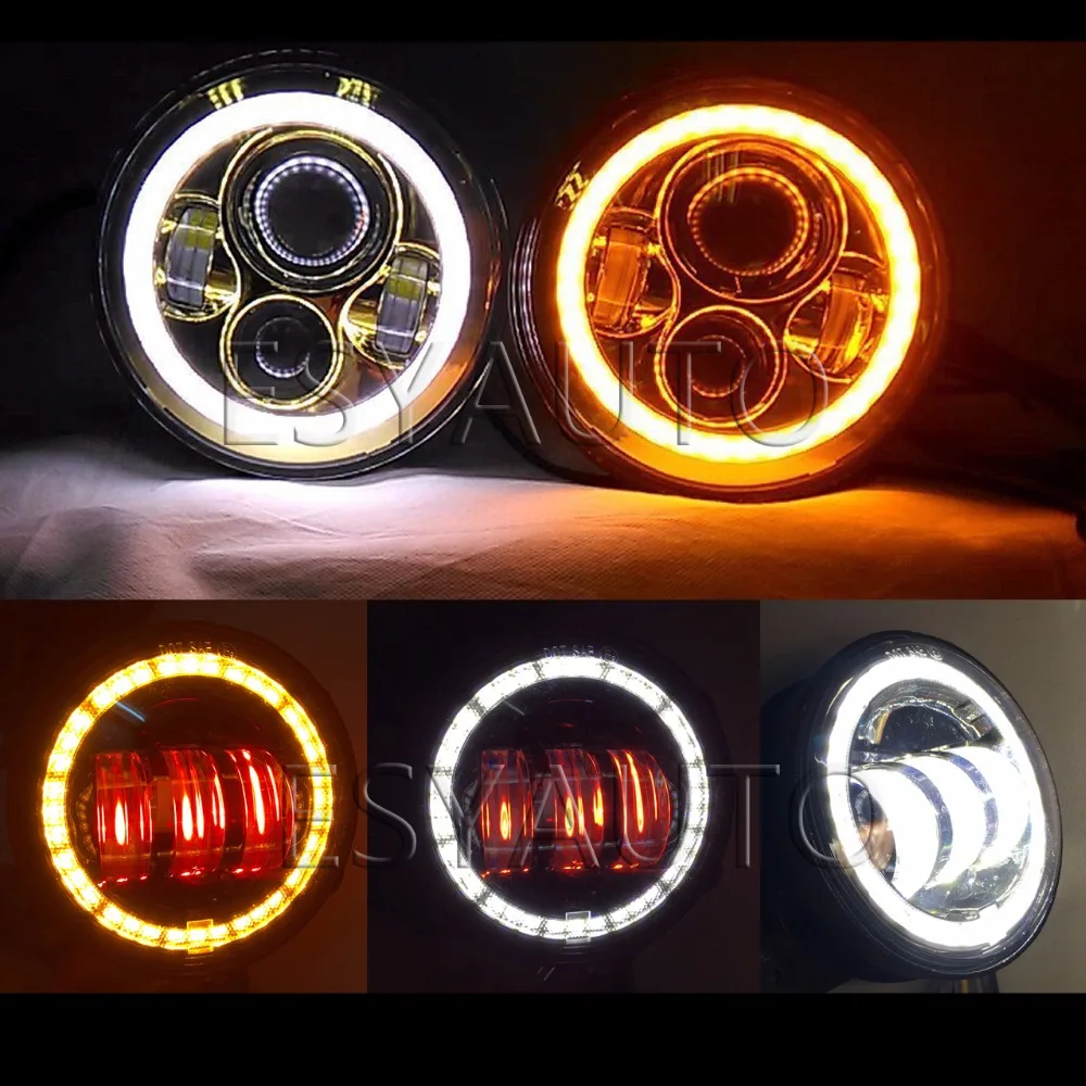 

1 set 4 Inch red evil eyes LED Fog Lights amber Angle Eye and 7 inch round headlight Fits for Jeep Wrangler Jk TJ LJ