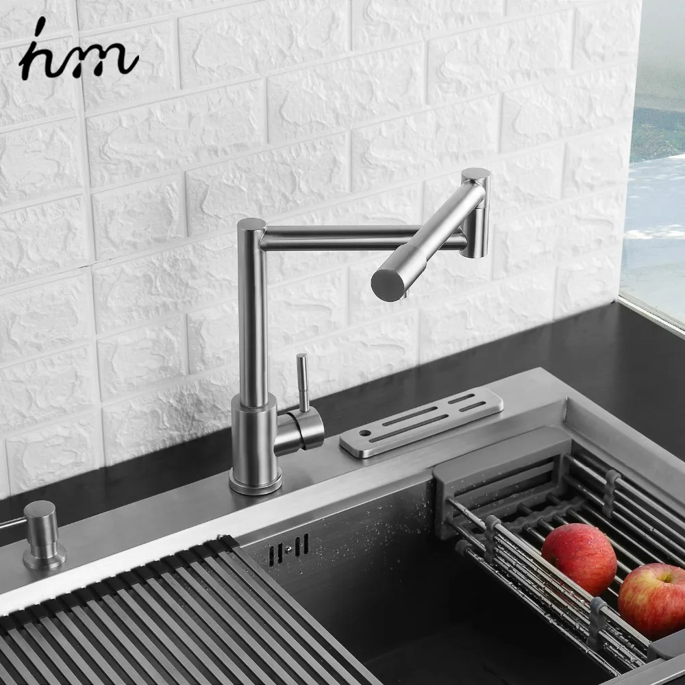  hm Folding Kitchen Faucet Stretchable Swing Arm Brushed Single Hole Single Handle Deck Mounted Cold - 32890828611