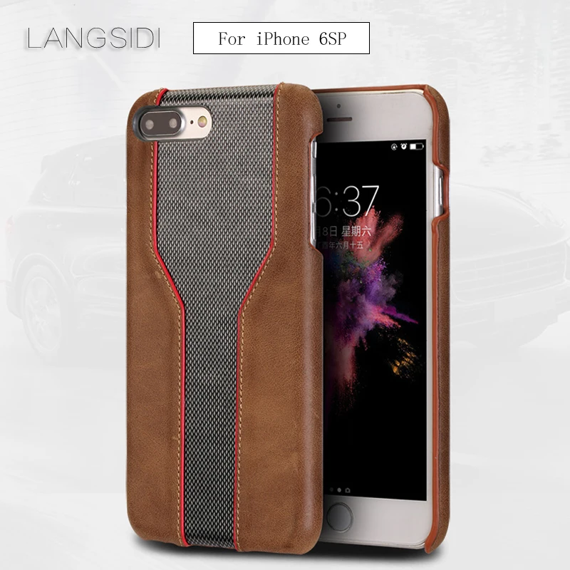 

LANGSIDI For iPhone 6s Plus case handmade Luxury cowhide and diamond texture back cover For iphone 6 6S 6P 6SP 7 8 PLUS case