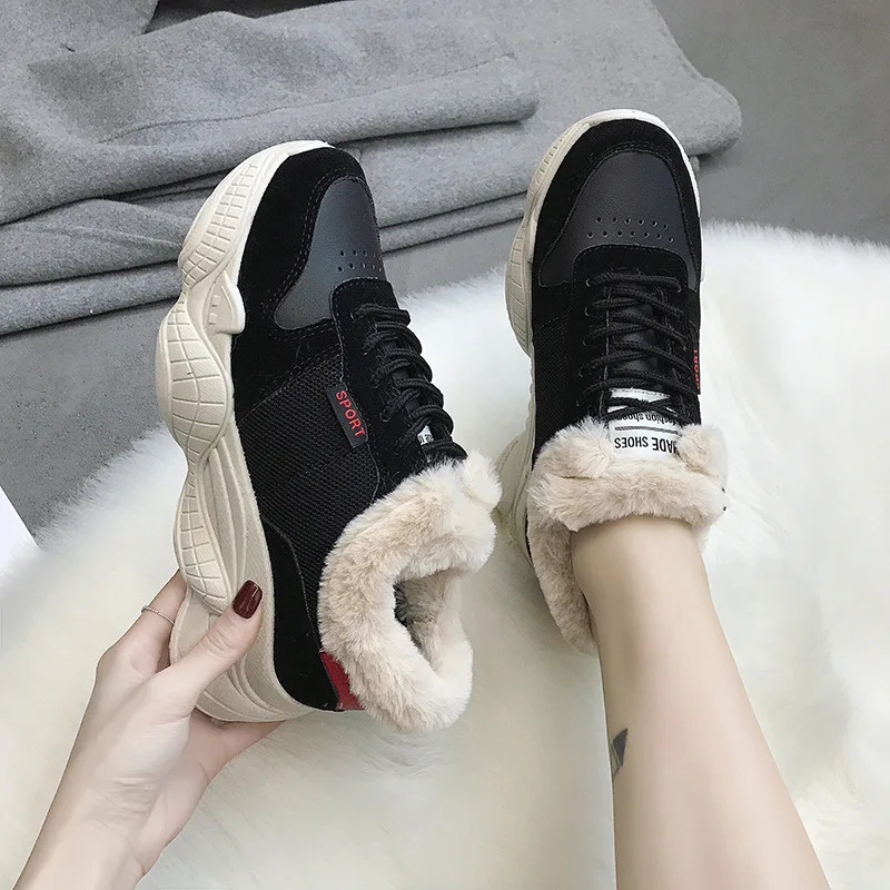 

Winter Women Sneakers New Fashion Women Casual Shoes Winter Lace-Up Flats Platform Warm Plush Fashion Women Shoes