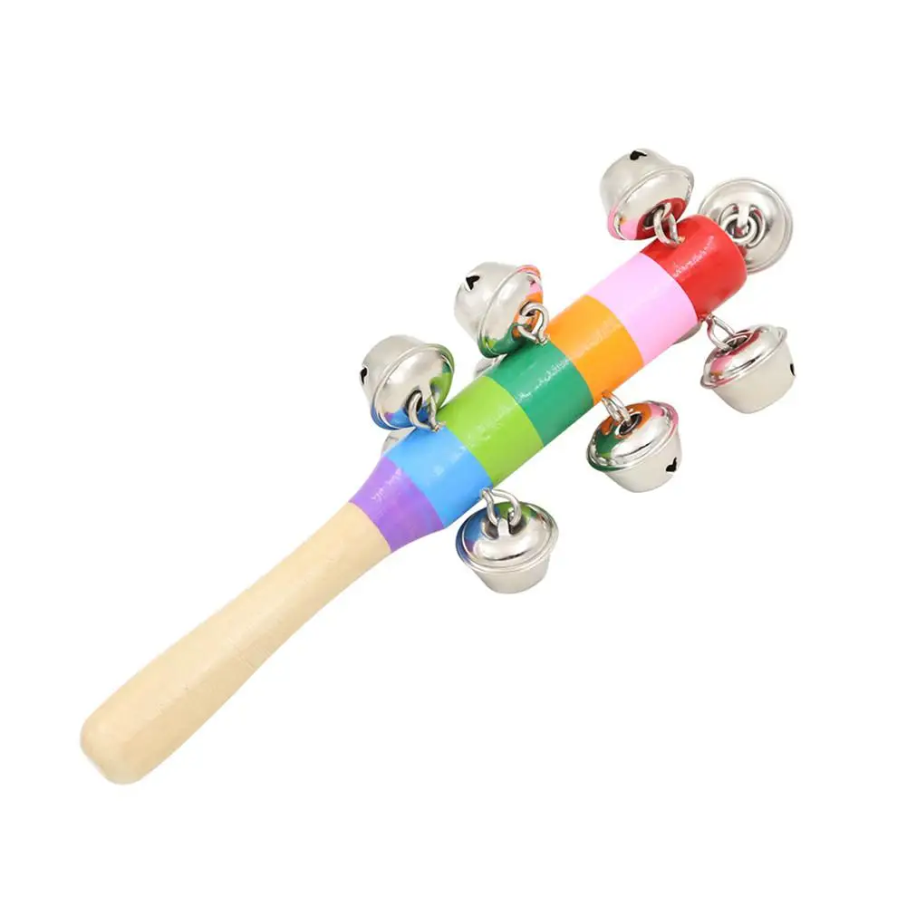

1pcs Colorful Wooden Jingle Stick Shaker Bell Metal Handbell Orff Instruments Baby Rattles Random Color