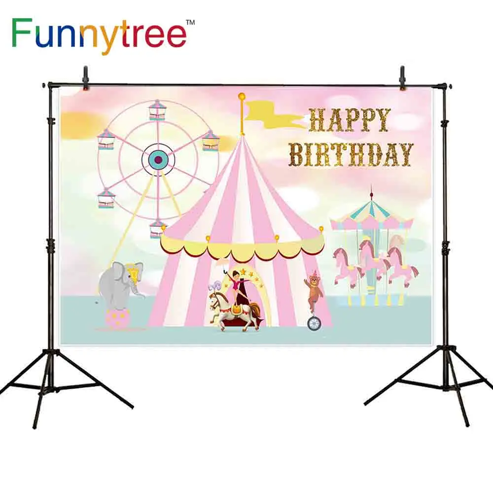 

Funnytree photo background cartoon circus birthday party ferris wheel carousel children decoration backdrop photography prop