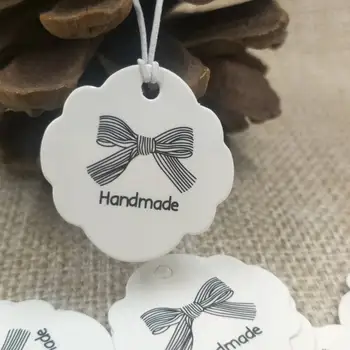 

NEW flower shape handmade gift hang tag kraft /white jewelry packaging tag label handmade with love products price tag 3cm 100pc