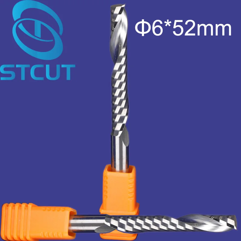 

2pcs HQ 6mm *52mm Carbide CNC Router Bits One Single Flute End Mill Cutter Tools