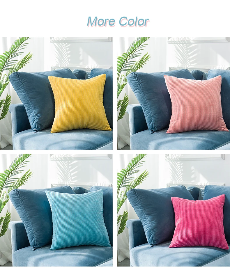Macaron Color Corduroy Pillow Case Throw Cushion Cover Vintage Pillow Covers for Sofa Home Decorative 45x45cm (9)