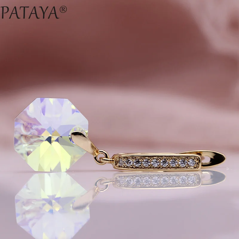 PATAYA новые длинные висячие серьги с австрийскими кристаллами, Женская мода 585, розовое золото, Свадебные Роскошные ювелирные изделия, белые серьги с натуральным цирконием